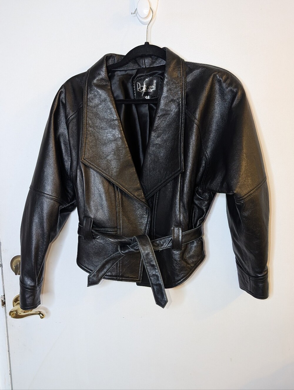 Rafaell Women's Black Leather Belted Jacket Size Medium